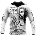 Rooster Rise And Shine Jesus 3D Over Printed Unisex Deluxe Hoodie ML