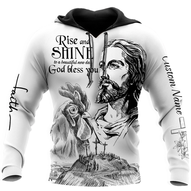 Rooster Rise And Shine Jesus 3D Over Printed Unisex Deluxe Hoodie ML