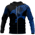 Vikings - The Raven of Odin Tattoo Blue-Apparel-HP Arts-Zipped Hoodie-S-Vibe Cosy™