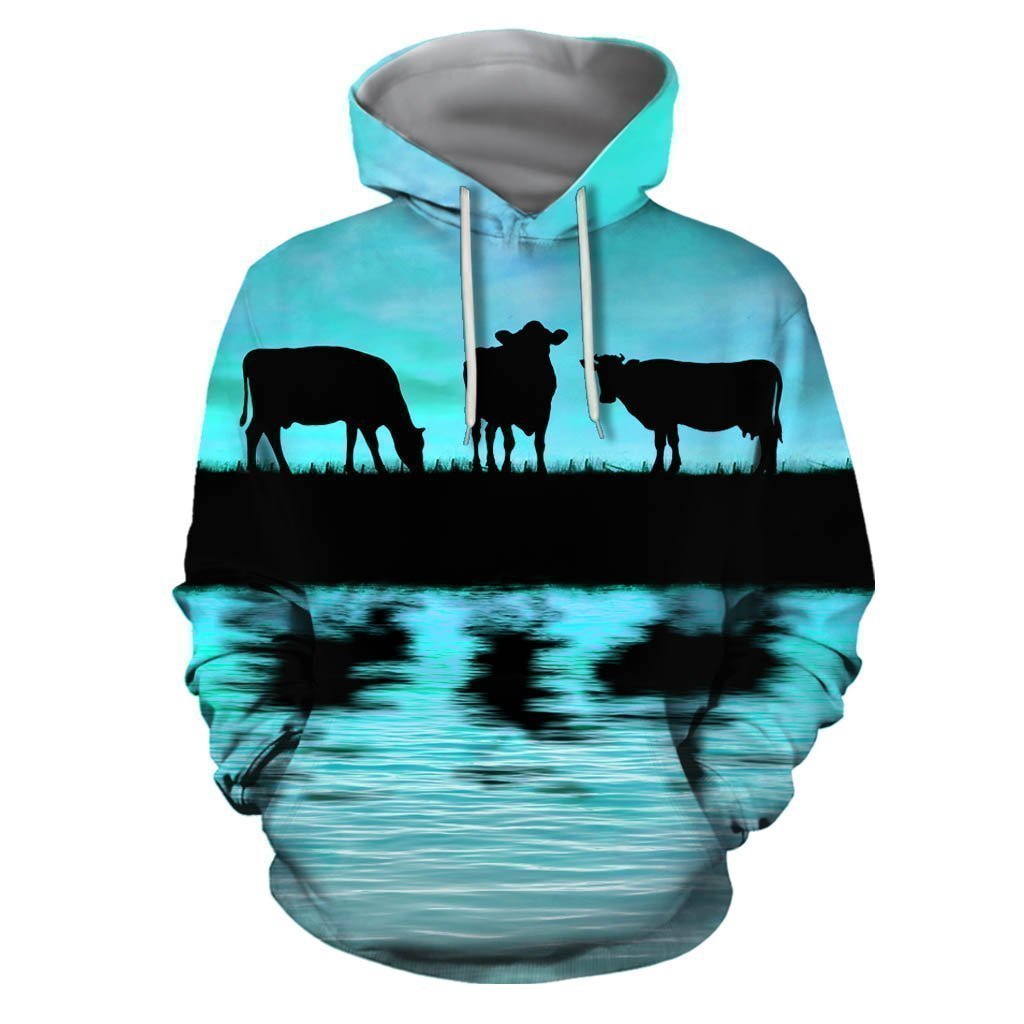 Sunset and Cow Blue Backgroud Hoodie-Apparel-HD09-Hoodie-S-Vibe Cosy™
