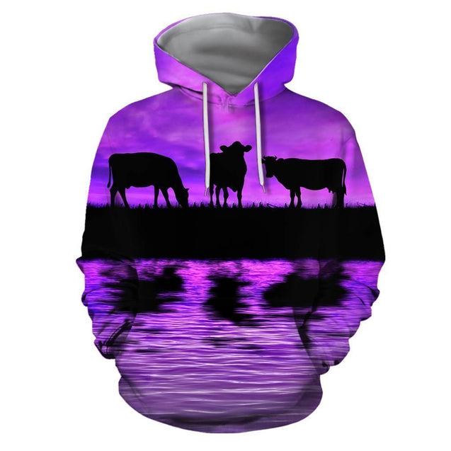 Sunset and Cow Violet Backgroud Hoodie-Apparel-HD09-Hoodie-S-Vibe Cosy™