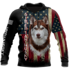 Husky Siberian American Flag 3D All Over Print Hoodie