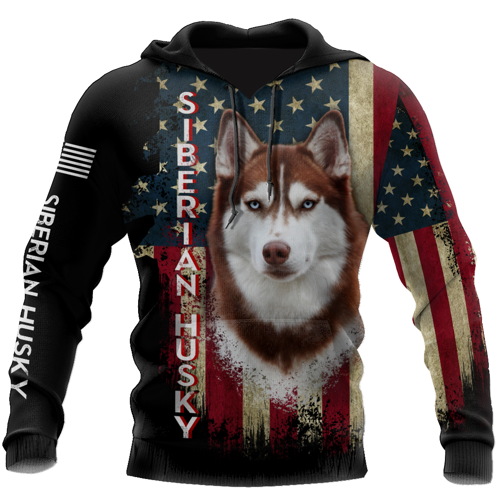 Husky Siberian American Flag 3D All Over Print Hoodie