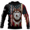 Husky Siberian American Flag 3D All Over Print Hoodie