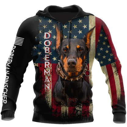 Doberman Pinscher American Flag 3D All Over Print Hoodie