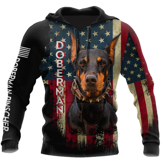 Doberman Pinscher American Flag 3D All Over Print Hoodie