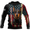 Doberman Pinscher American Flag 3D All Over Print Hoodie