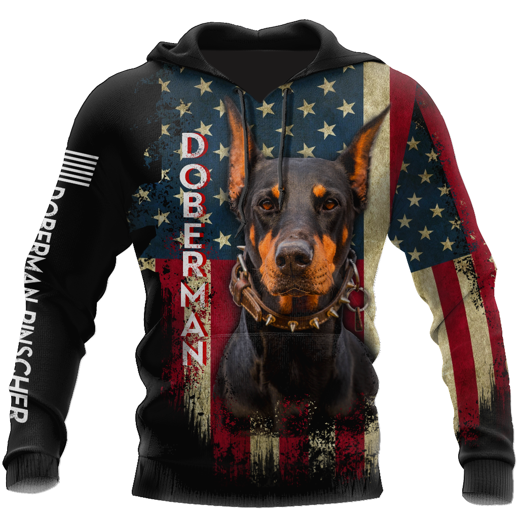 Doberman Pinscher American Flag 3D All Over Print Hoodie