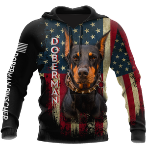 Doberman Pinscher American Flag 3D All Over Print Hoodie