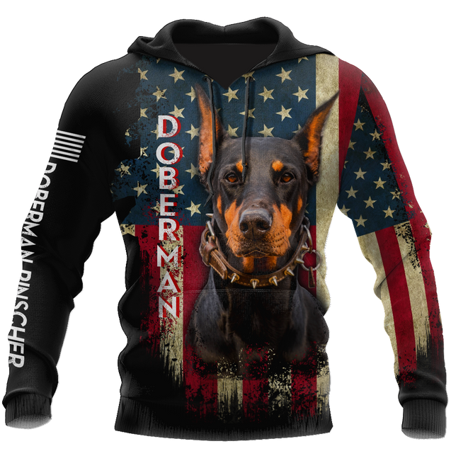 Doberman Pinscher American Flag 3D All Over Print Hoodie