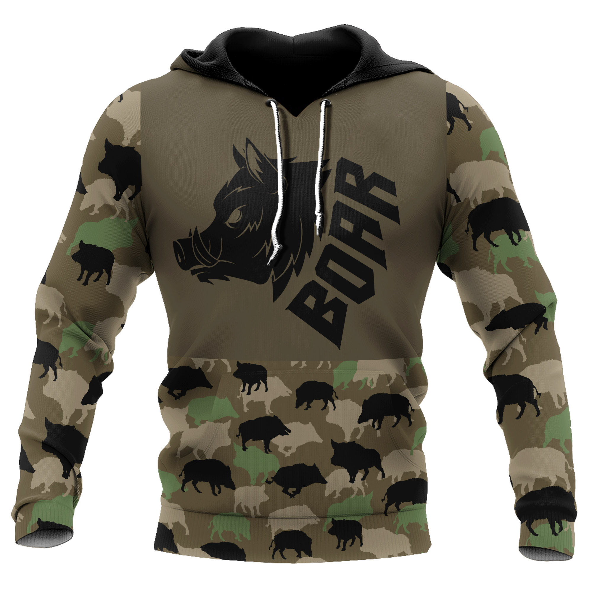 Boar Hunting Dark Green Camo 3D All Over Print  Hoodie