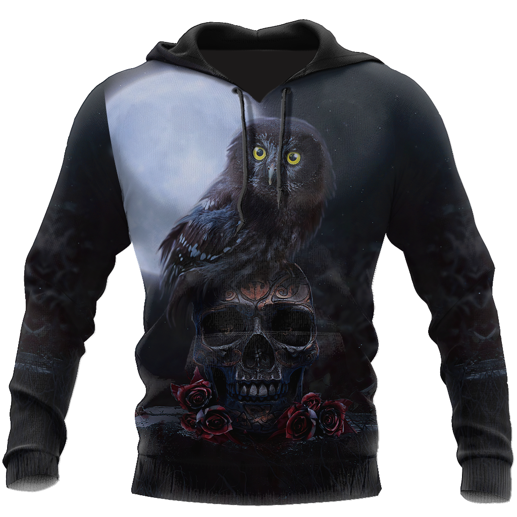 Skull And Owl All Over Printed Hoodie For Men And Women MEI