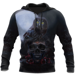 Skull And Owl All Over Printed Hoodie For Men And Women MEI