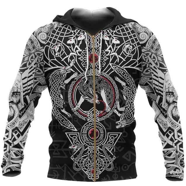 3D Printed Vikings Fenrir Skoll And Hati Valknut-Apparel-HP Arts-Zipped Hoodie-S-Vibe Cosy™