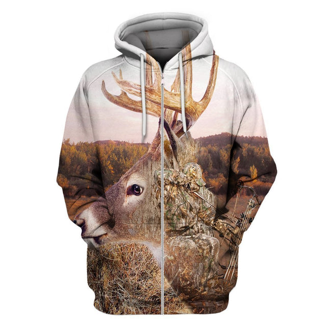 3D All Over Print Camo Deer Hunter Hoodie-Apparel-Phaethon-Zip-S-Vibe Cosy™