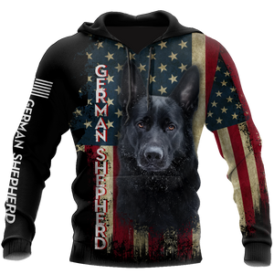 Black German Shepherd American Flag 3D All Over Print Hoodie