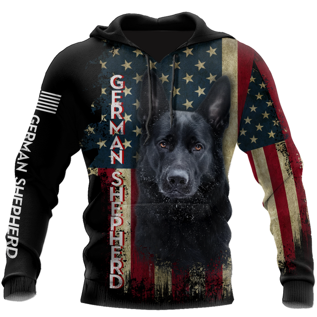 Black German Shepherd American Flag 3D All Over Print Hoodie