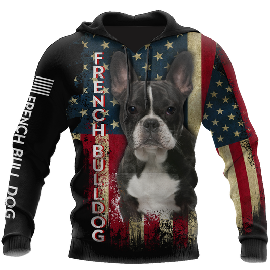 French Bulldog American Flag 3D All Over Print Hoodie