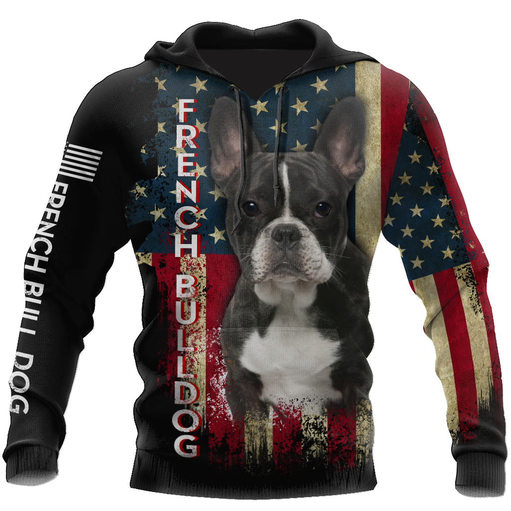 French Bulldog American Flag 3D All Over Print Hoodie