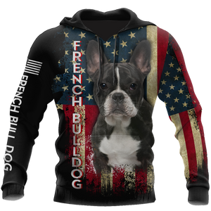 French Bulldog American Flag 3D All Over Print Hoodie