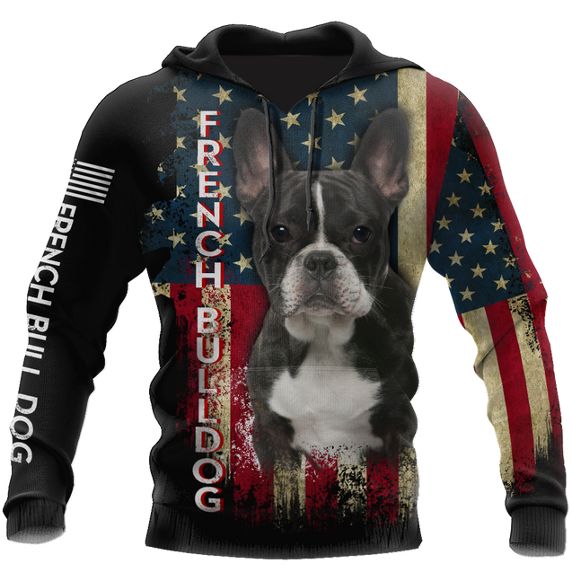 French Bulldog American Flag 3D All Over Print Hoodie