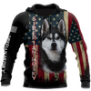 Black Husky Siberian American Flag 3D All Over Print Hoodie