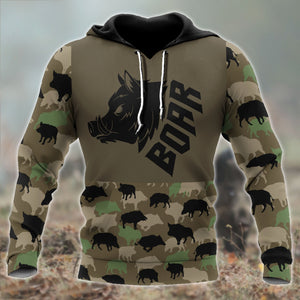 Boar Hunting Dark Green Camo 3D All Over Print  Hoodie