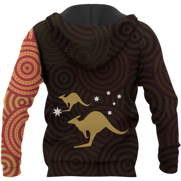 Australia In My Heart Aboriginal Tattoo Kangaroo Hoodie Yellow (No "Australia" words on back)-Apparel-PL8386-Hoodie-S-Vibe Cosy™