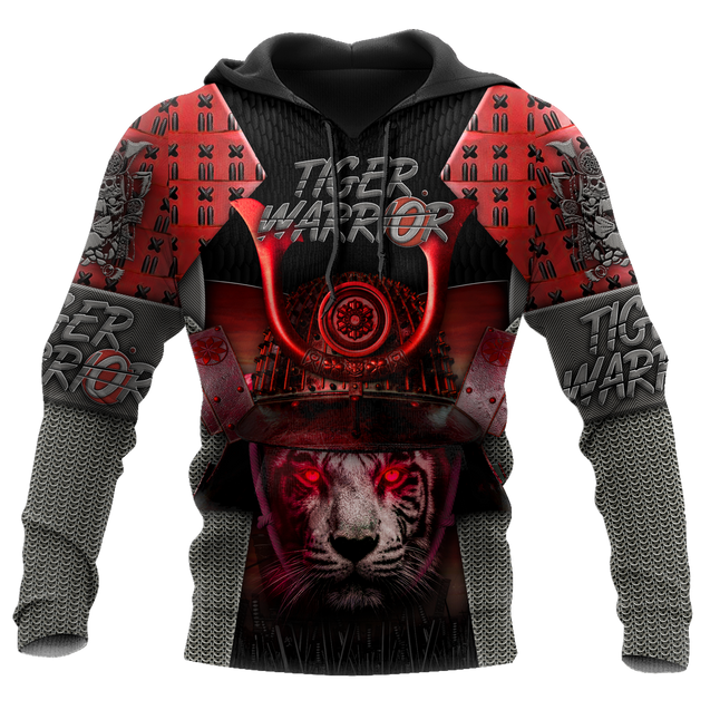 3D Tiger Samurai Warrior Custom Name Hoodie Shirt for Men and Women