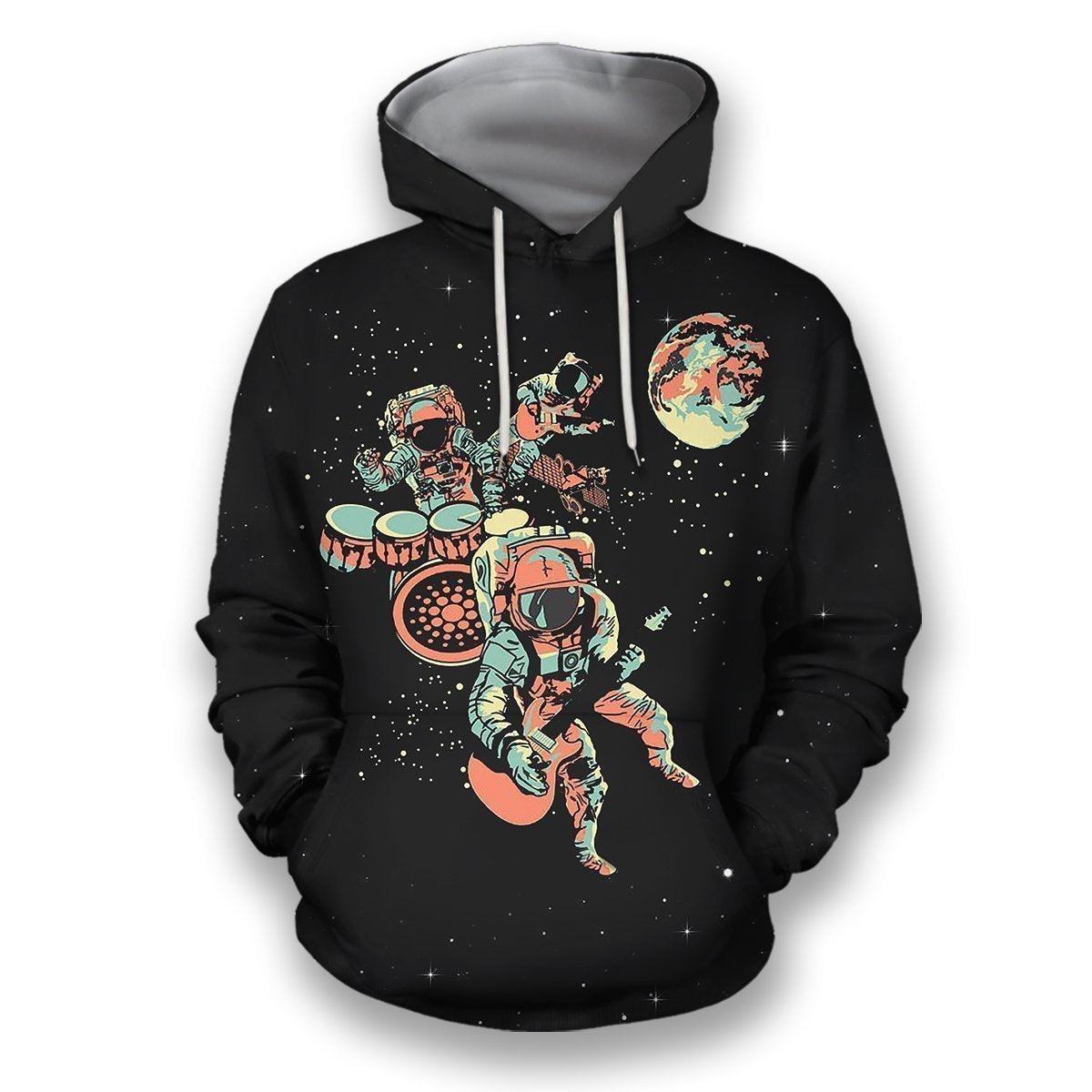 3D all over print astronaut playing musical instruments outer Space-Apparel-HbArts-Hoodies-S-Vibe Cosy™