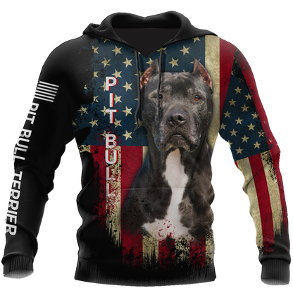 Pit Bull Terrier American Flag 3D All Over Print Hoodie