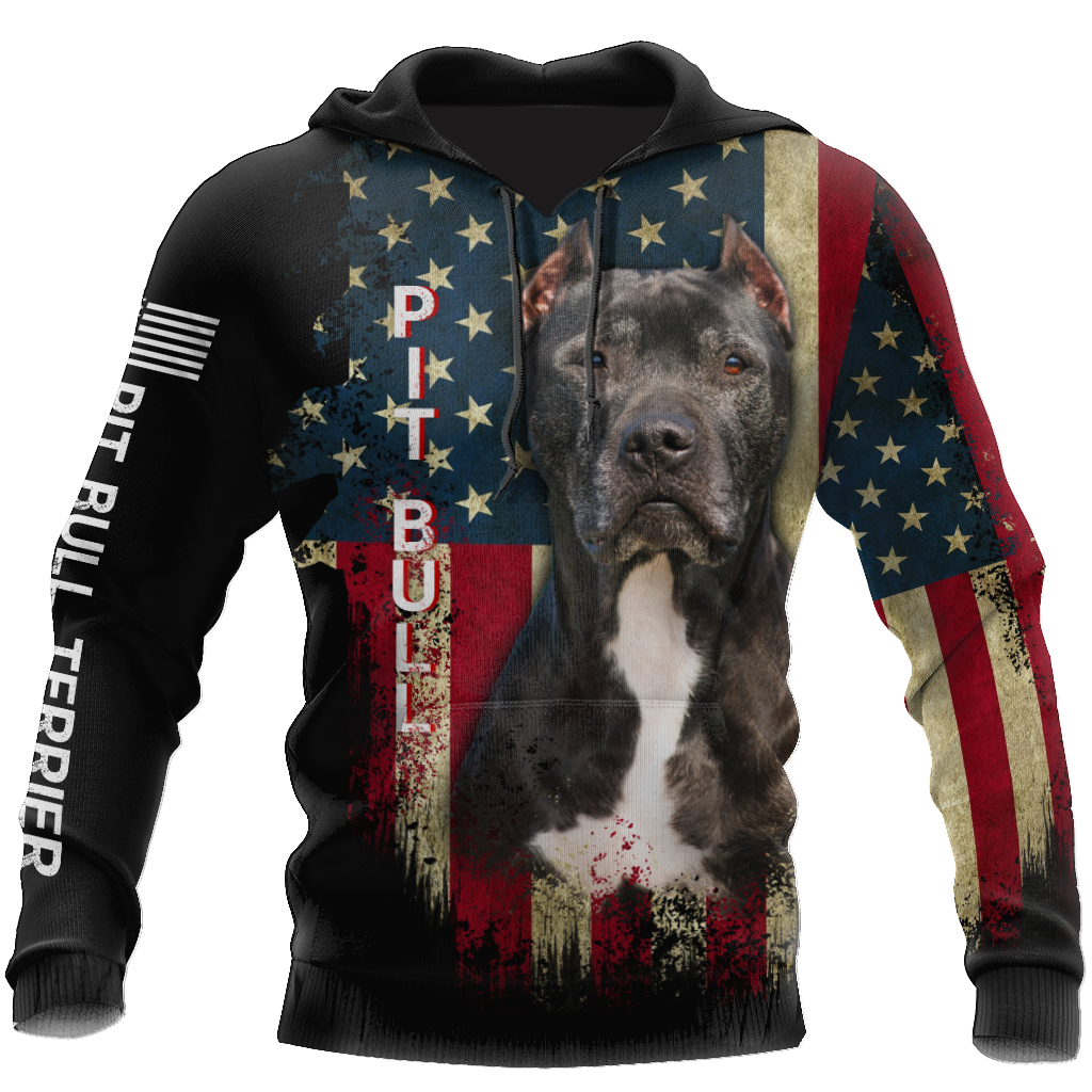 Pit Bull Terrier American Flag 3D All Over Print Hoodie