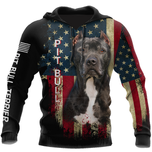 Pit Bull Terrier American Flag 3D All Over Print Hoodie