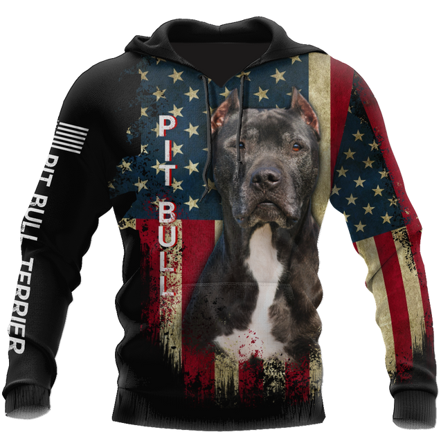 Pit Bull Terrier American Flag 3D All Over Print Hoodie