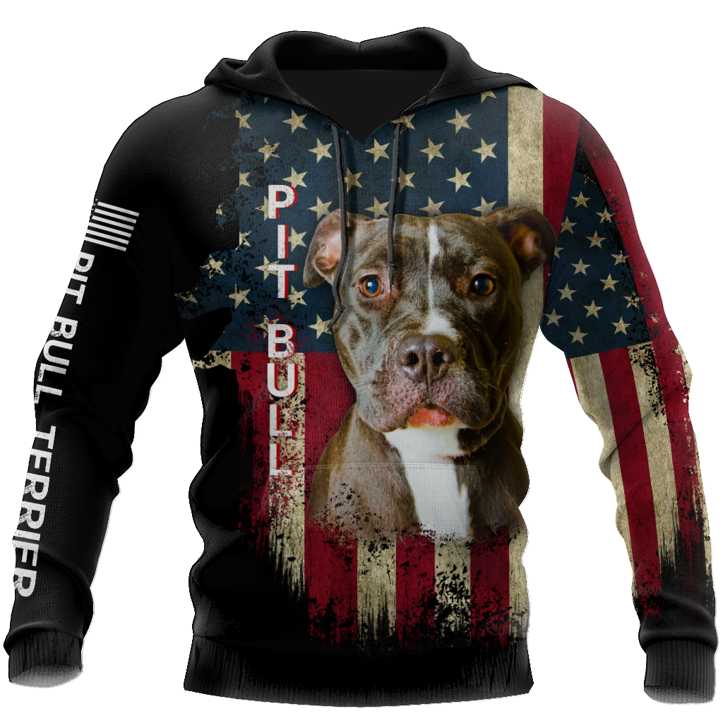 Pit Bull Terrier American Flag 3D All Over Print Hoodie TR0510202