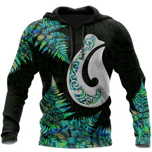 Hei Matau Fish Hook Silver Fern Maori Paua Shell Unisex Shirts