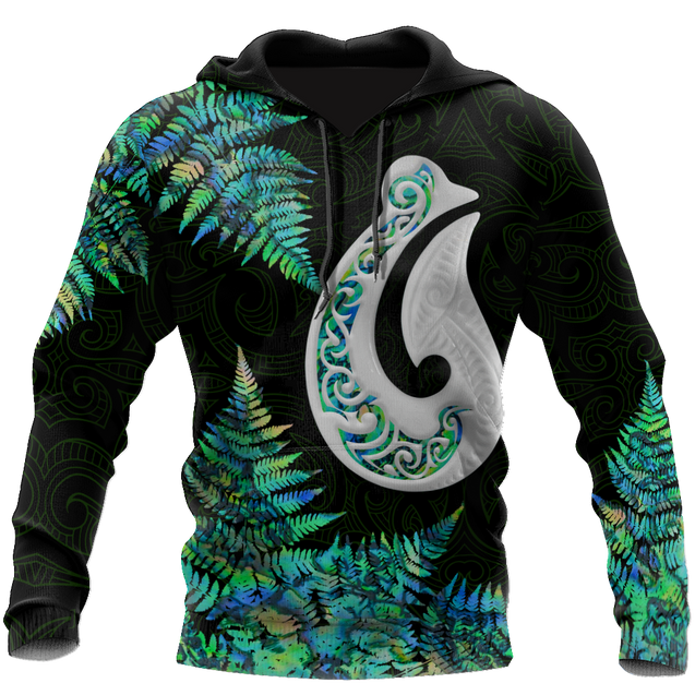 Hei Matau Fish Hook Silver Fern Maori Paua Shell Unisex Shirts