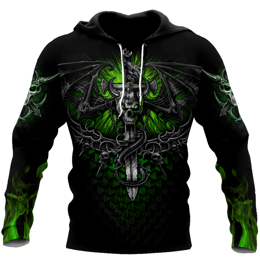 All Over Printed Fantasy Bat Skull And Sword Hoodie For Men And Women MEI