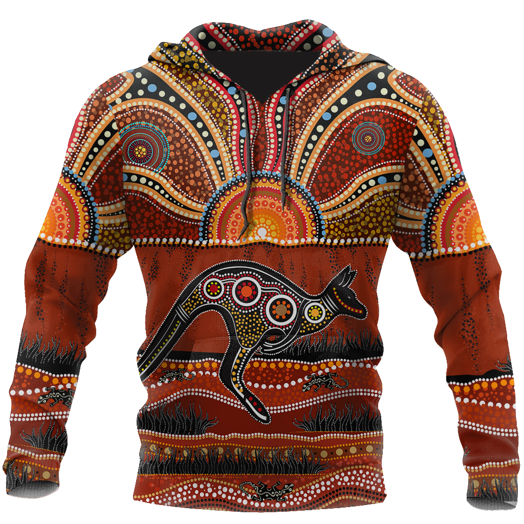 Aboriginal Kangaroo running Lizard Art summer shirts for men and women
