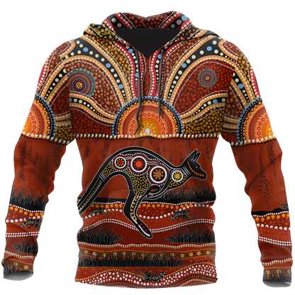 Aboriginal Kangaroo running Lizard Art summer shirts for men and women