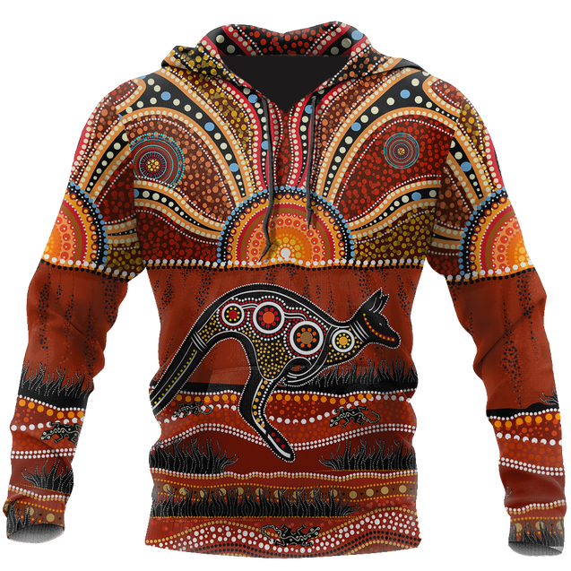 Aboriginal Kangaroo running Lizard Art summer shirts for men and women