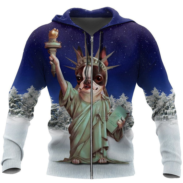 Beautiful 3D liberty chihuahua dog HAC24 HG17101-Apparel-HG-Zipped Hoodie-S-Vibe Cosy™