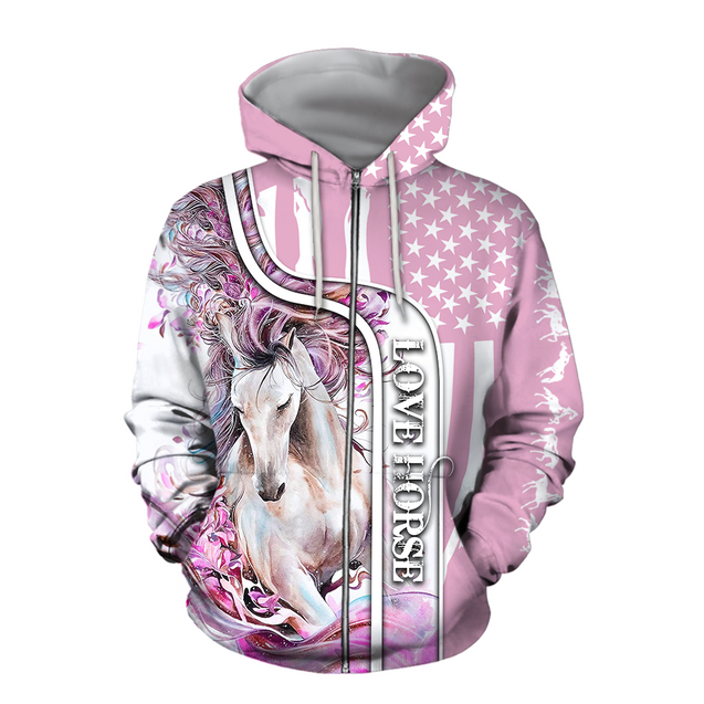 Beautiful Love Horse winter set for Women Pi091203-Apparel-NNK-Zipped Hoodie-S-Vibe Cosy™