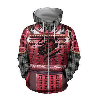 3D All Over Printed Samurai Red Armor-Apparel-6teenth World-ZIPPED HOODIE-S-Vibe Cosy™