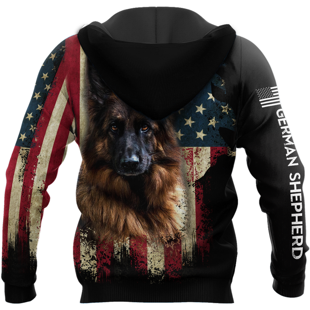 German Shepherd American Flag 3D All Over Print Hoodie