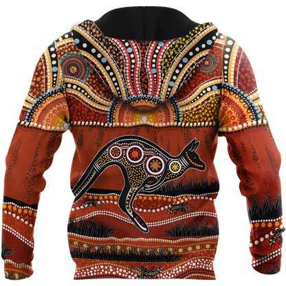 Aboriginal Kangaroo running Lizard Art summer shirts for men and women