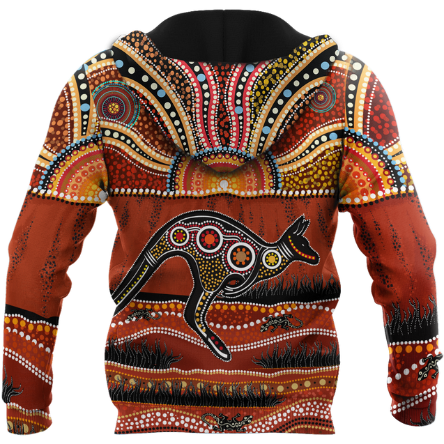 Aboriginal Kangaroo running Lizard Art summer shirts for men and women