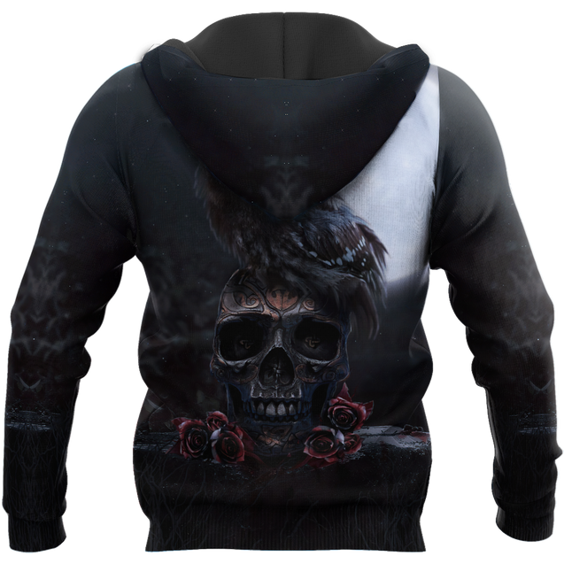 Skull And Owl All Over Printed Hoodie For Men And Women MEI