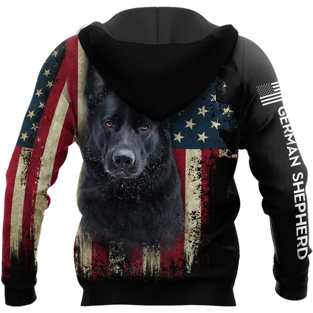 Black German Shepherd American Flag 3D All Over Print Hoodie