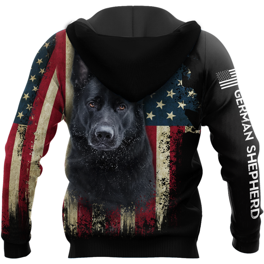 Black German Shepherd American Flag 3D All Over Print Hoodie